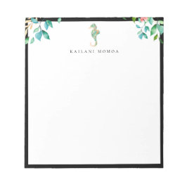 Botaniskt blomster sjöhästar svart ram anteckningsblock