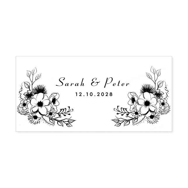 Botaniskt blomsterbröllopsmonogram självfärgande stämpel (Design)