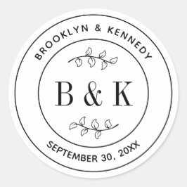 Botaniskt blomsterfult roligt monogram bröllop par runt klistermärke