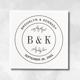 Botaniskt blomsterfult roligt monogram bröllopspar pappersservett