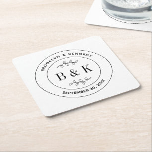 Botaniskt blomsterfult roligt monogram bröllopspar underlägg papper kvadrat