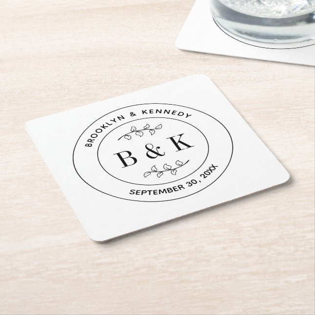Botaniskt blomsterfult roligt monogram bröllopspar underlägg papper kvadrat (Vinklad)