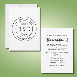 Botaniskt blomsterfunt monogram bröllop parnamn inbjudningar