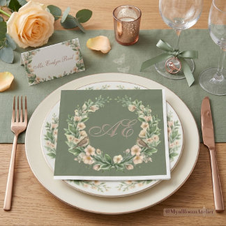 Botaniskt blomsterkrans & Fåglar Bröllopsservetter Pappersservett