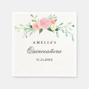 Botaniskt blomvattenfärg Quinceanera servett
