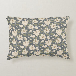 Botaniskt Blue Grått Beige Lily Blommönster Prydnadskudde