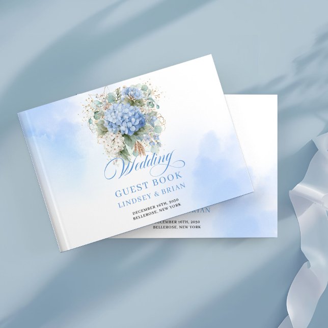 Botaniskt Bohemsk Blå Blommor Guld Gästbok (Botanical Bohemian Blue Flowers Gold Guest Book)