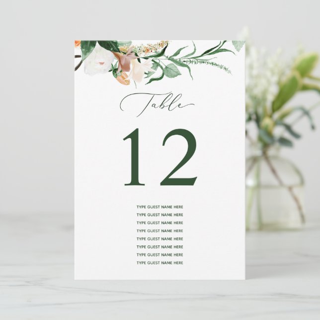 Botaniskt Boho Anpassningsbar Guest Namn Bordsnumm (Stående Fram)