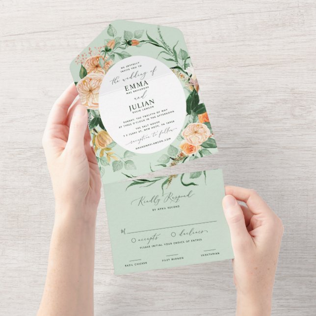 Botaniskt Boho Greenery Sage Pastel Blommigt Bröll (Avrivbar del)