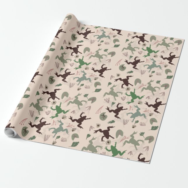 Botaniskt Boho Grodyrmotiv Presentpapper (Utrullad)