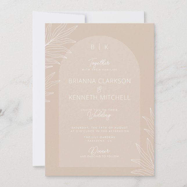 Botaniskt Boho Neutralt Färg Arch Photo Bröllop Inbjudningar (Framsida)