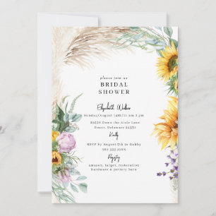Botaniskt Boho Pampas Solros Peony BridalShower Inbjudningar