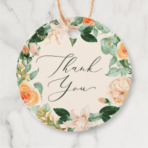 Botaniskt Boho Peach Greenery Watercolor Tack Gåvor Etiketter