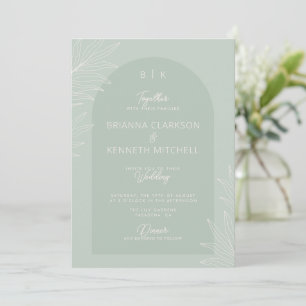 Botaniskt Boho Sage Grönt med Arch Photo Bröllop Inbjudningar