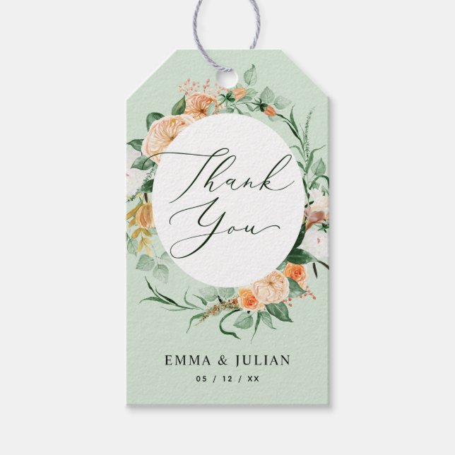 Botaniskt Boho sänder Greenery Modern Blommigt Fav Presentetikett (Framsidan)