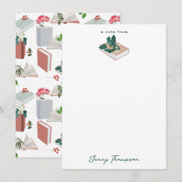 Botaniskt Bokar & Bibliotek som läser Mönster Anteckningskort