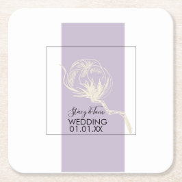 Botaniskt bomullsverk Lavender Bröllop Underlägg Papper Kvadrat