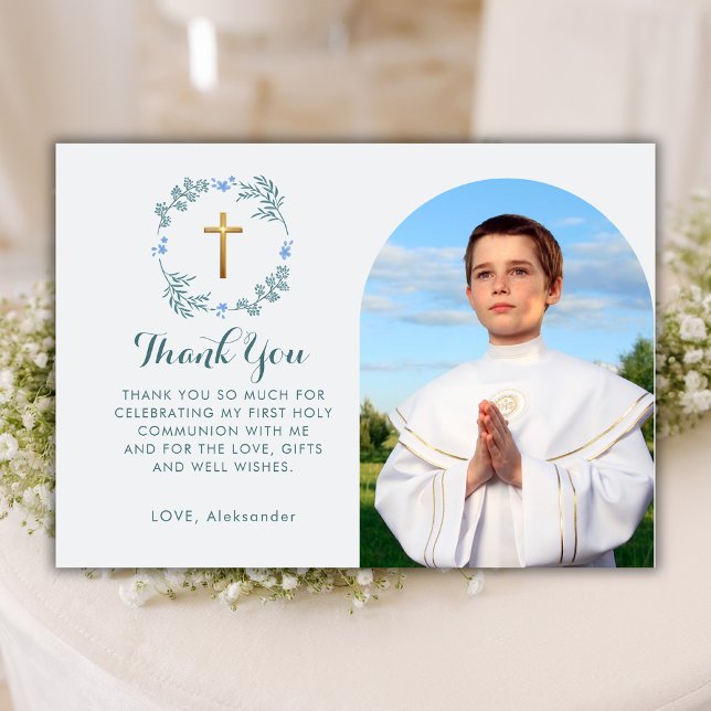 Botaniskt Boy First Holly Communion Arch Photo Tack Kort (Skapare uppladdad)