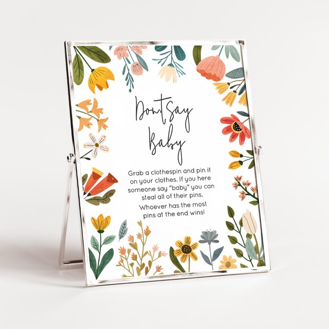 Botaniskt Bright Wildblome säger inte Baby Poster (Botanical Bright Wildflower Baby Shower Don't Say Baby Sign
)