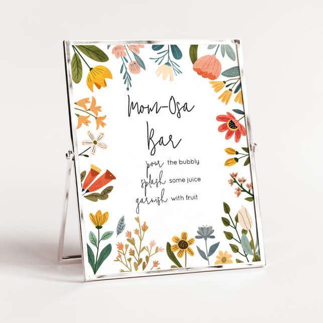 Botaniskt Bright Wildblomma Mamma Osa Pub Poster (Botanical Bright Wildflower Baby Shower Mom Osa Bar Sign
)