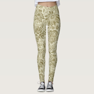 Botaniskt brokad Toile blommigt grön salvia mönste Leggings
