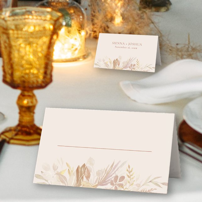 Botaniskt bröllop Cream Burnt Orange personalisera Placeringskort (Cream table place card from the Foliage Duet wedding collection by Darling & May)