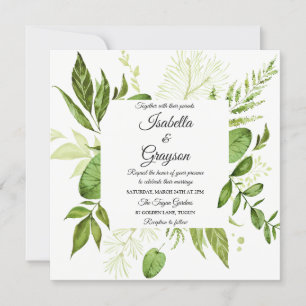 Botaniskt bröllop i grönt Löv Elegant Inbjudningar