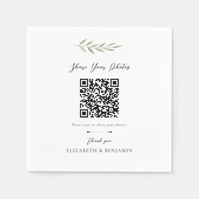 Botaniskt Bröllop QR-kod Dela dina foton Pappersservett (Framsidan)