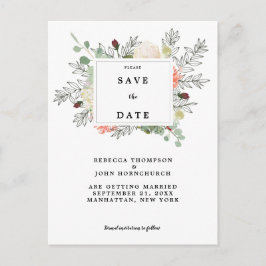 botaniskt bröllop spara datum-kort för blommigt meddelande vykort