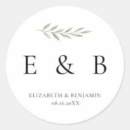 Botaniskt bröllopsmonogram Grönska Elegant  Runt Klistermärke