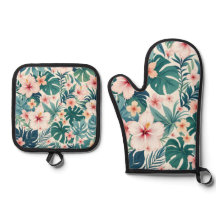 Botaniskt bröst - Tropisk Blommigt Oven Mitt & Pot
