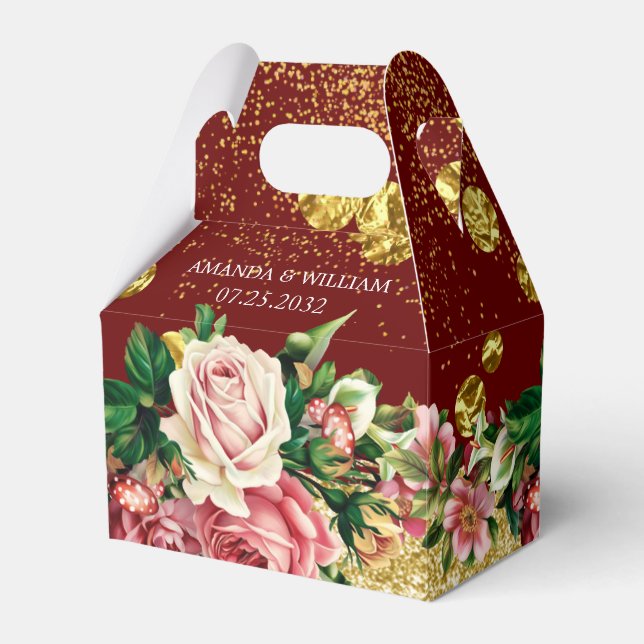 Botaniskt Burgundy Elegant bröllop favoritbox Presentaskar (Framsidan Sidan)