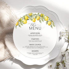 Botaniskt citron Citrus Bröllop Round Flat Menu Meny