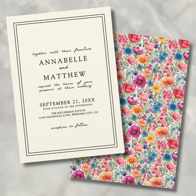 Botaniskt Djärva Blommor Elegant Vildblomma Bröllo Inbjudningar (Botanical Bold Blooms Elegant Wildflower Wedding Invitation )
