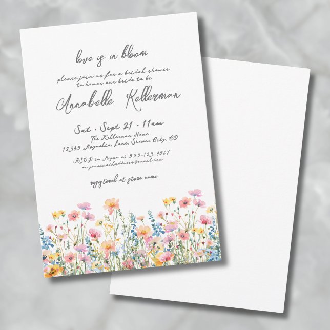 Botaniskt Djärva Färgrika Vilda Blommor Bröllopsdu Inbjudningar (Botanical Bold Colorful Wildflowers Bridal Shower Invitation)