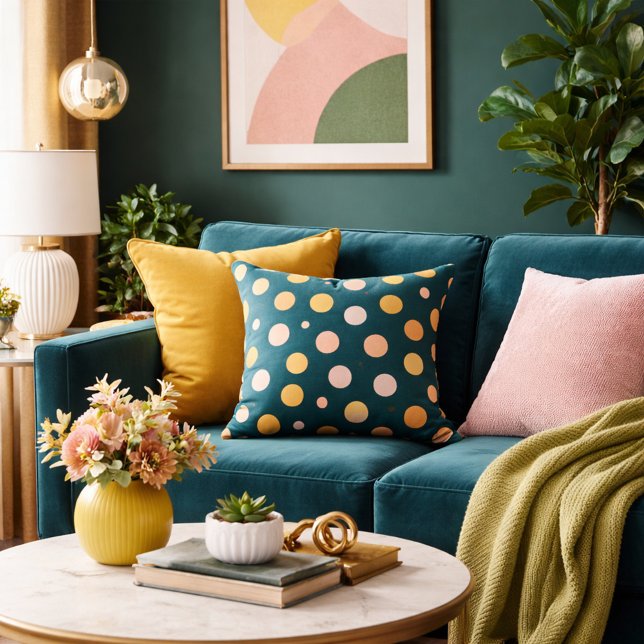 Botaniskt djupt teal, Chartreuse & Blush prickmöns Kudde (Skapare uppladdad)