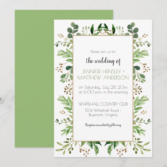 Botaniskt Dream-Lodrät Rustic Greenery Ram| Inbjudningar (Fram/baksida)