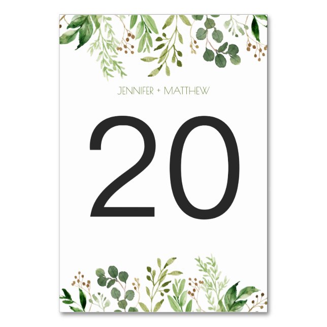 Botaniskt Dream Rustic Greenery Bord-kort Bordsnummer (Framsidan)