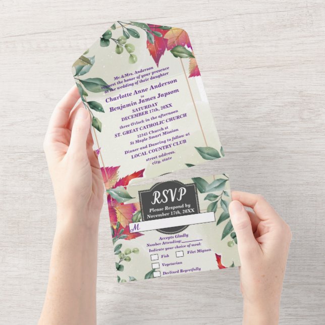 Botaniskt Elegant Bröllop med Höstlöv (Tearaway)