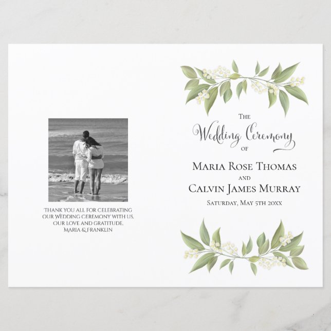 Botaniskt Elegant Greenery Bröllop Service Program (Framsida)