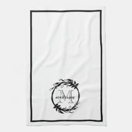 Botaniskt Elegant Svarta och vita familjens Monogr Kökshandduk