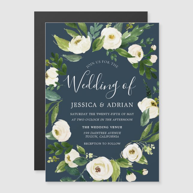 Botaniskt Elegant Wandeand Garden Wedding Magnetisk Inbjudningskort (Fram/baksida)