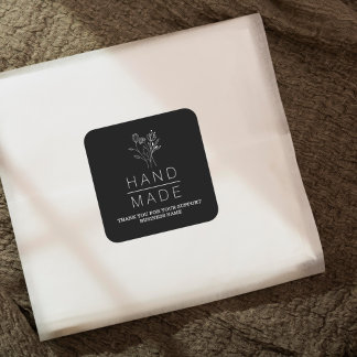 Botaniskt enkelt svart, minimalistisk handdator fyrkantigt klistermärke