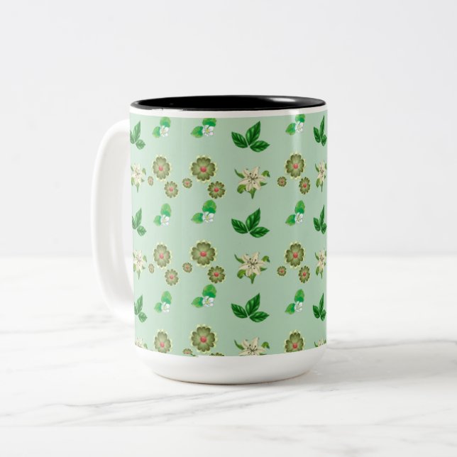 Botaniskt estetiskt Mugg - Grönt Blommigt Kaffe Ko (Framsida vänster)