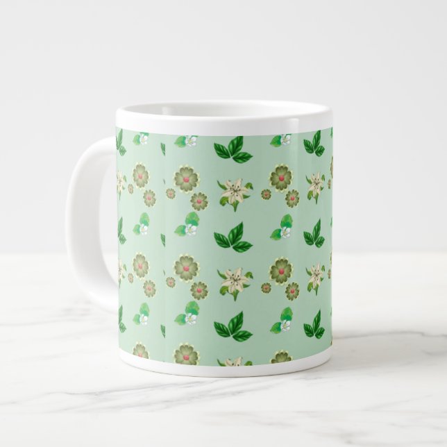 Botaniskt estetiskt Mugg - Grönt Blommigt Kaffe Ko Jumbo Mugg (Framsida vänster)