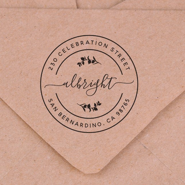 Botaniskt eukalyptus Löv Round Returadress Stämpel (Rubber Stamp Mock-up)