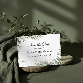 Botaniskt eukalyptus löv sparar datumkortet tack kort