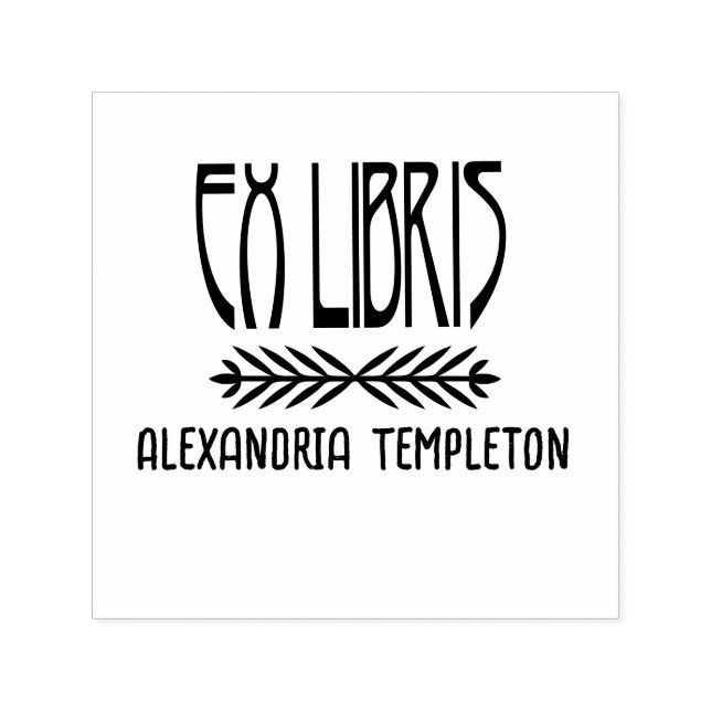 Botaniskt ex Libris Art Deco-text #3 Bibliotek Bok Självfärgande Stämpel (Design)