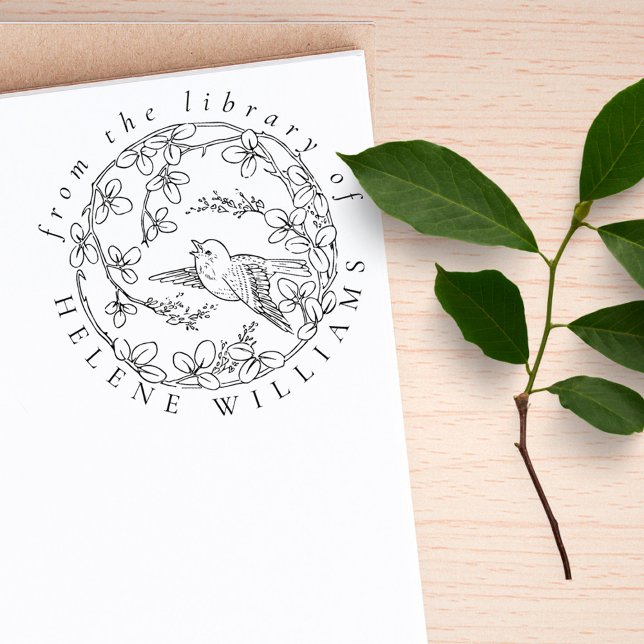Botaniskt fågelskript Elegant Bibliotek Bokar Stämpel (Skapare uppladdad)