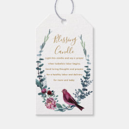 Botaniskt fågelvilt Christian Blessing Candle Pray Presentetikett